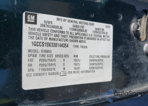 2003 Chevrolet S-10 Ls from USA, damaged, VIN 1GCCS19X338144354